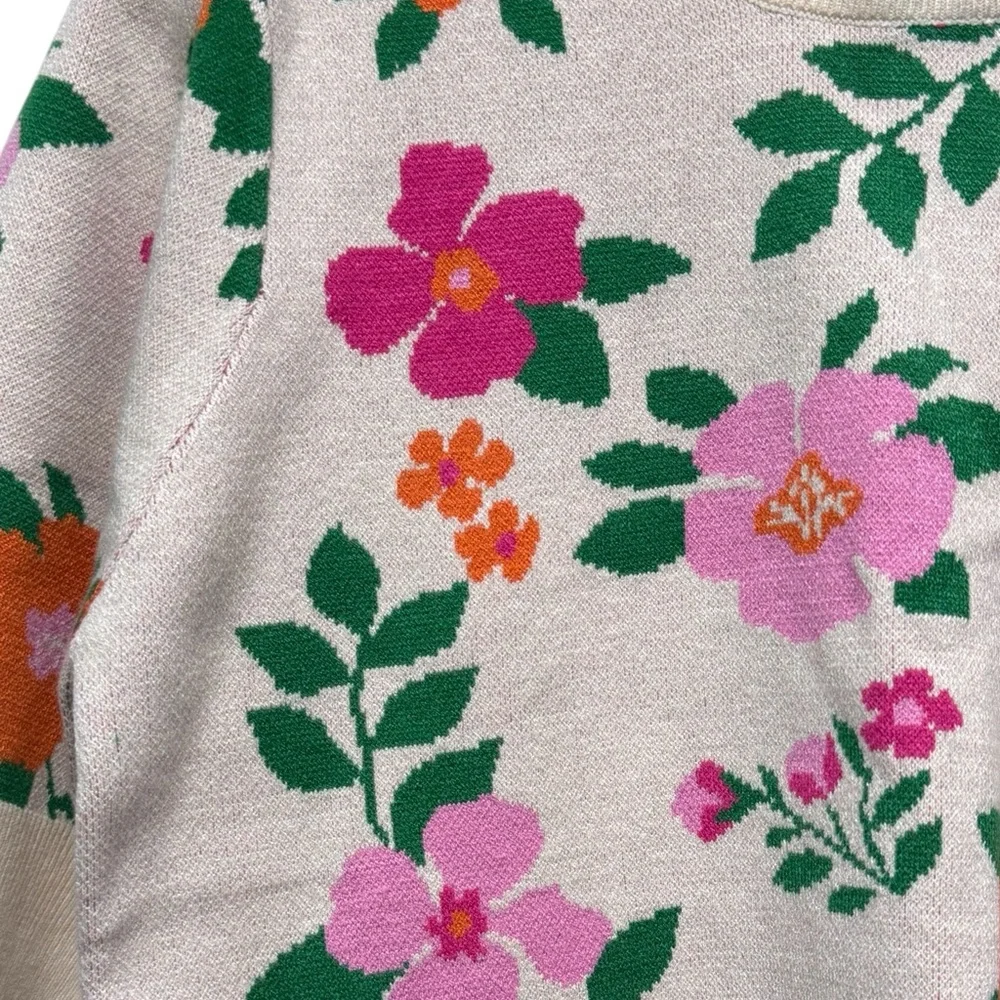 THML Cream Floral Knit Top with Pink and Orange Blooms - Picture 8 of 8
